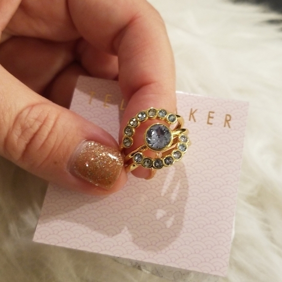 💕TED BAKER💕 Crystal Stacking Ring Light Blue - Picture 8 of 8